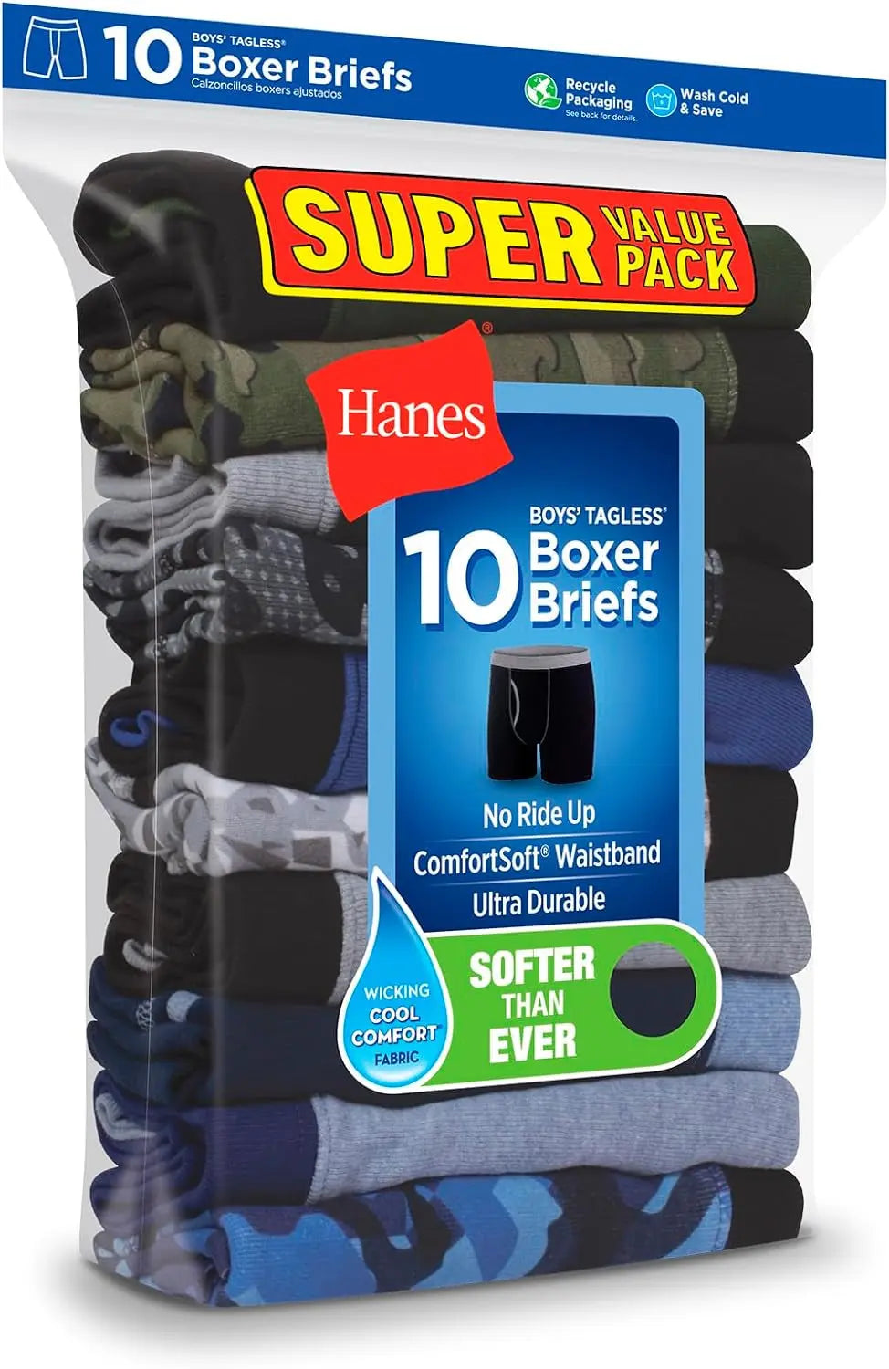 Boy'S Comfortsoft Waistband Tagless Boxer Briefs (Pack of 10)