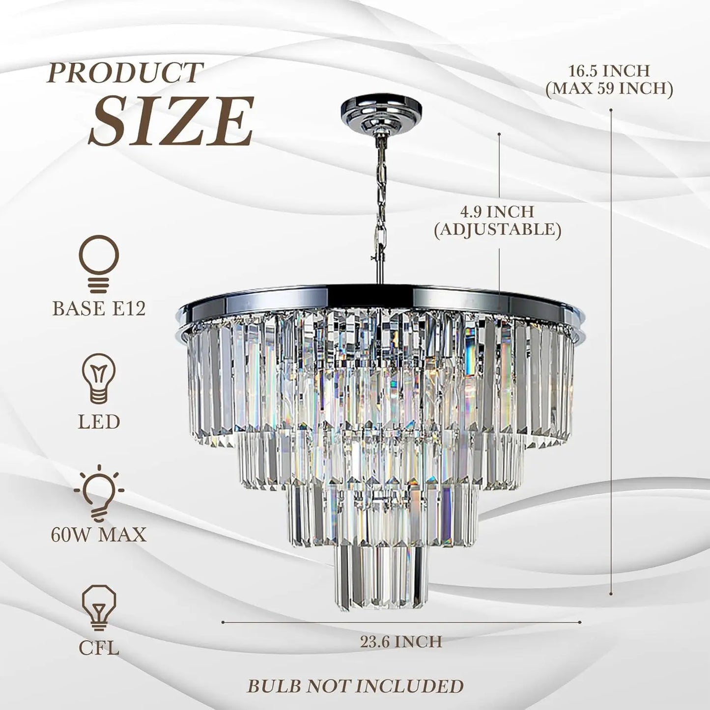 Chrome Crystal Modern Contemporary Chandeliers Pendant Ceiling Light 4-Tier Chandelier Lighting for Dining Room Living Room Bedroom Girls Room 9 Lights Dia 23.6"