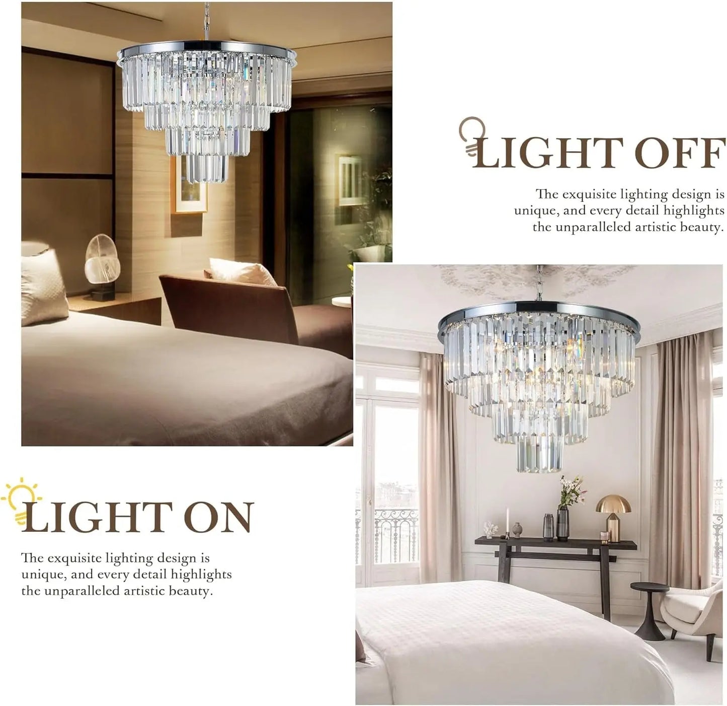 Chrome Crystal Modern Contemporary Chandeliers Pendant Ceiling Light 4-Tier Chandelier Lighting for Dining Room Living Room Bedroom Girls Room 9 Lights Dia 23.6"