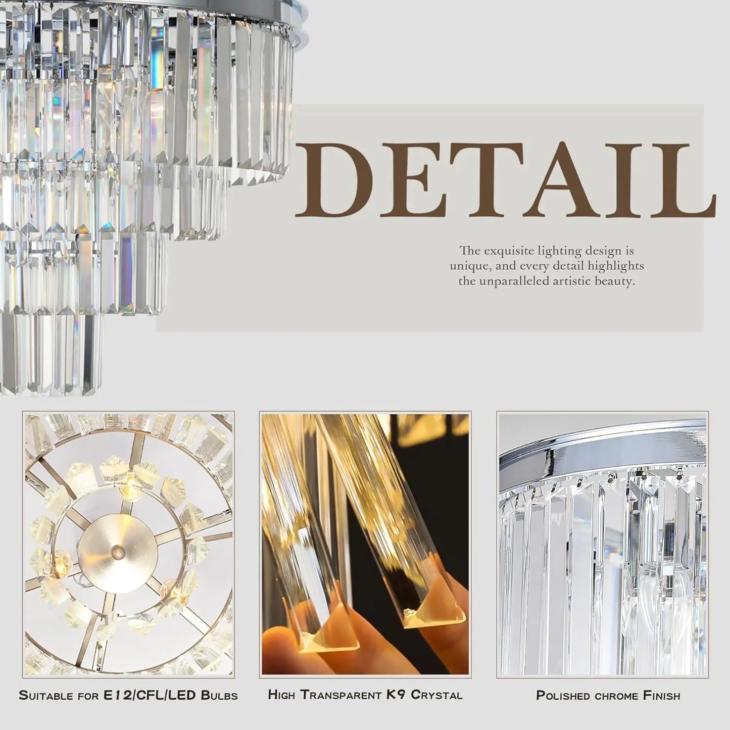 Chrome Crystal Modern Contemporary Chandeliers Pendant Ceiling Light 4-Tier Chandelier Lighting for Dining Room Living Room Bedroom Girls Room 9 Lights Dia 23.6"