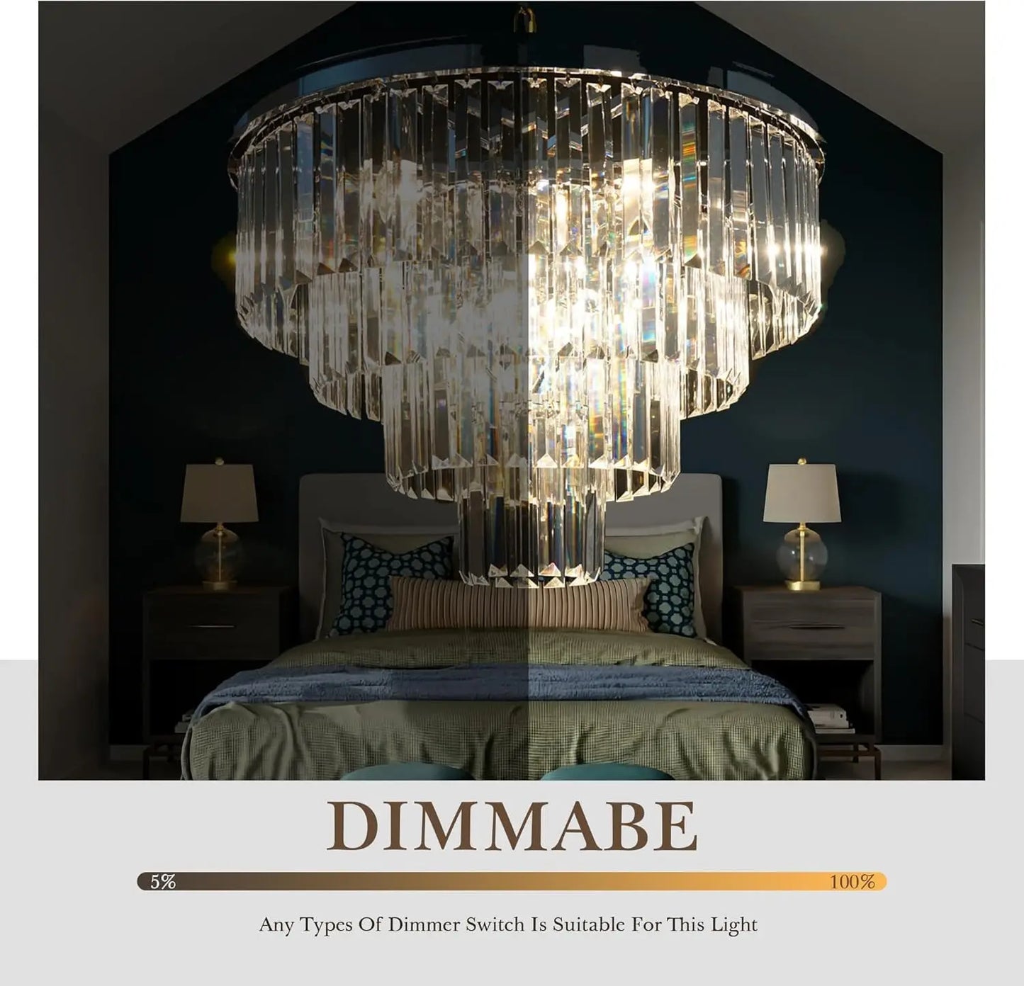 Chrome Crystal Modern Contemporary Chandeliers Pendant Ceiling Light 4-Tier Chandelier Lighting for Dining Room Living Room Bedroom Girls Room 9 Lights Dia 23.6"