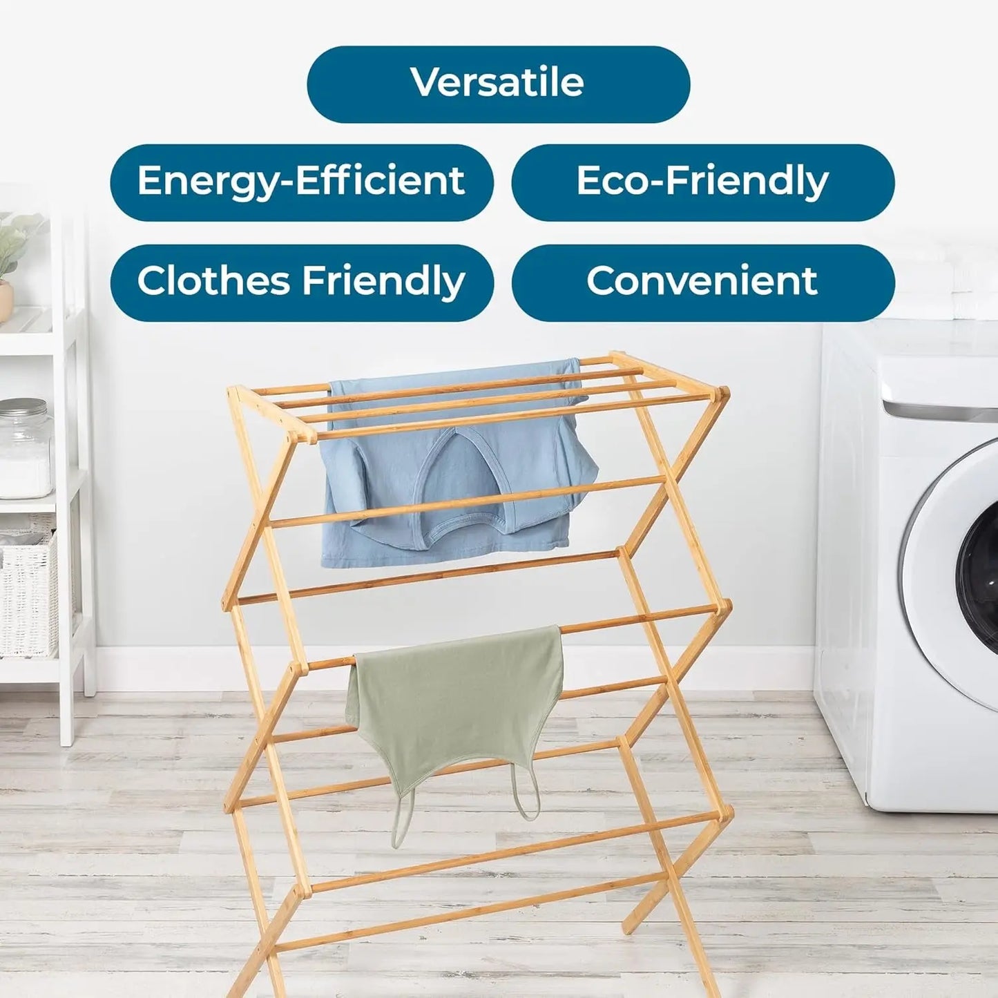Collapsible Clothes Drying Rack, Bamboo, Natural, 40 Lbs