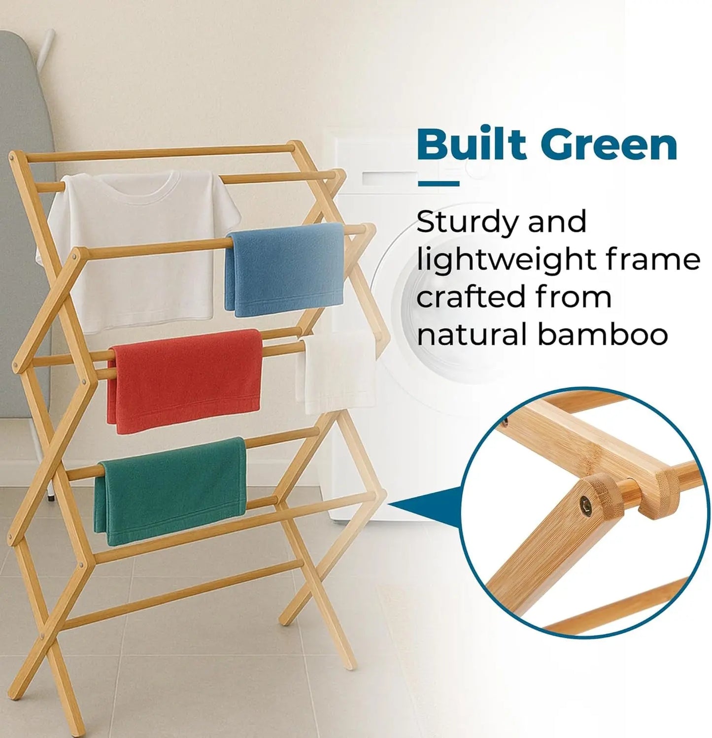 Collapsible Clothes Drying Rack, Bamboo, Natural, 40 Lbs