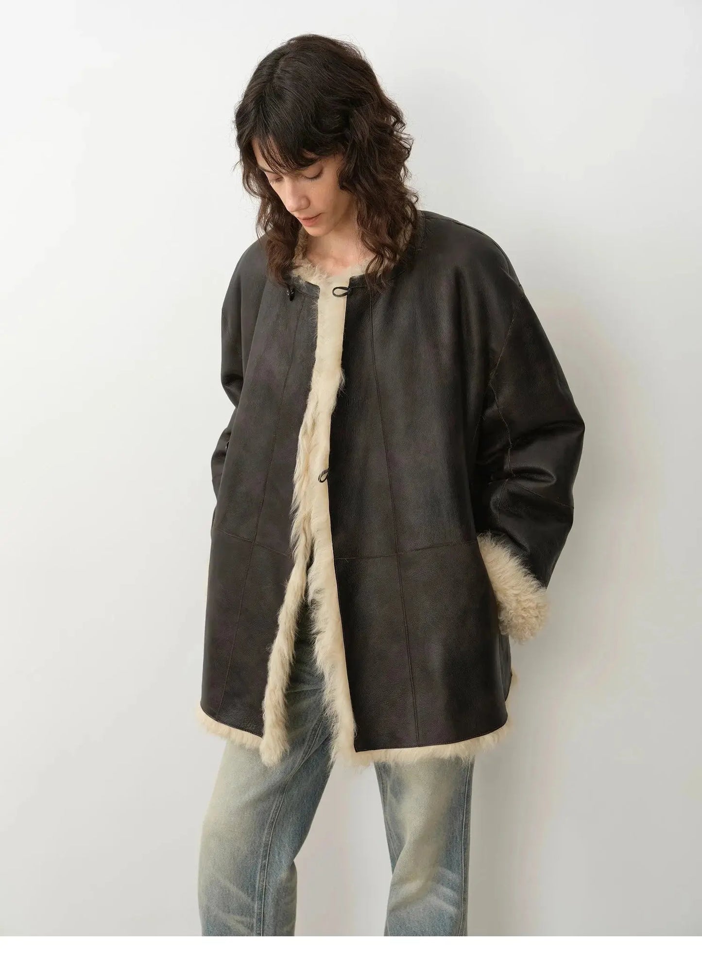 "Double-Sided Fantasy" Simple Elegant Casual Double-Sided Tuscan Wool Sheepskin Fur Coat for Women