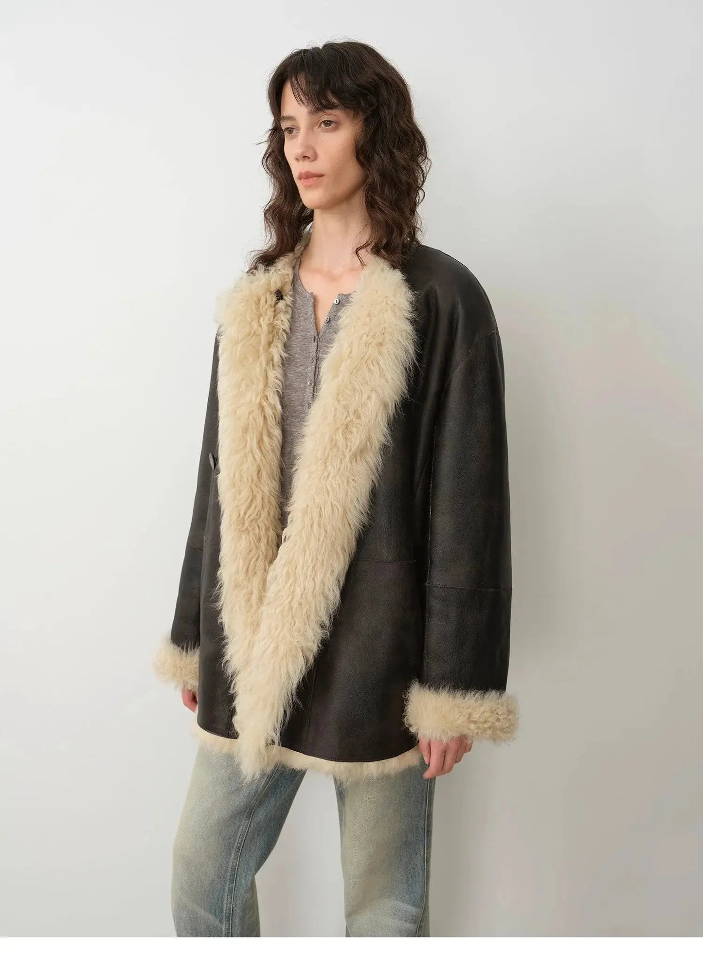 "Double-Sided Fantasy" Simple Elegant Casual Double-Sided Tuscan Wool Sheepskin Fur Coat for Women
