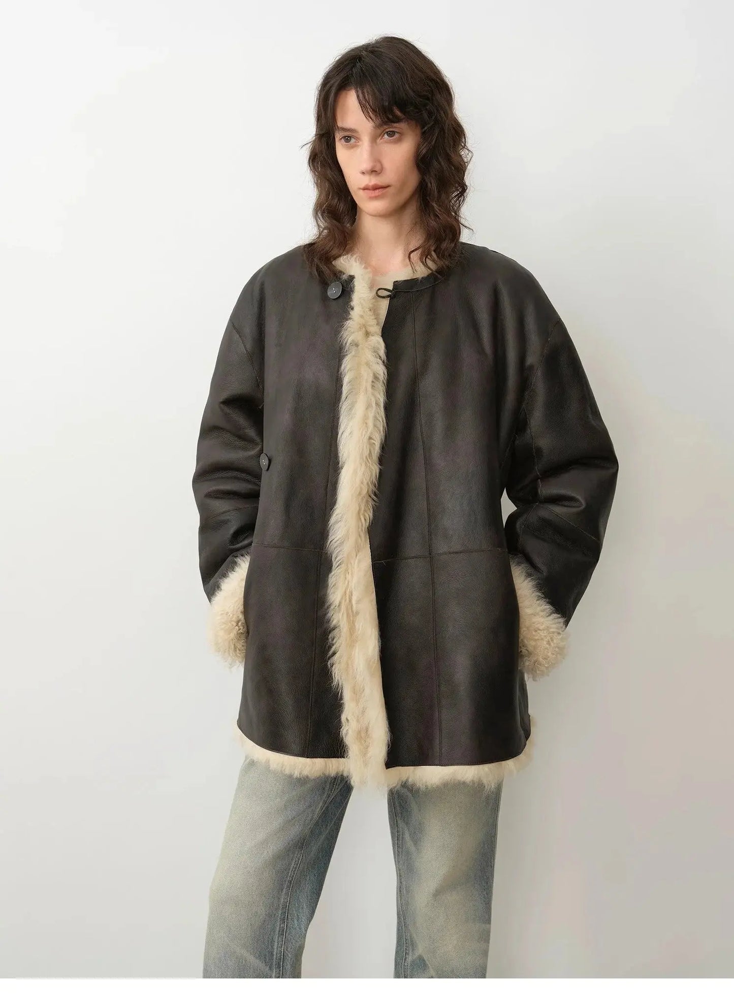 "Double-Sided Fantasy" Simple Elegant Casual Double-Sided Tuscan Wool Sheepskin Fur Coat for Women
