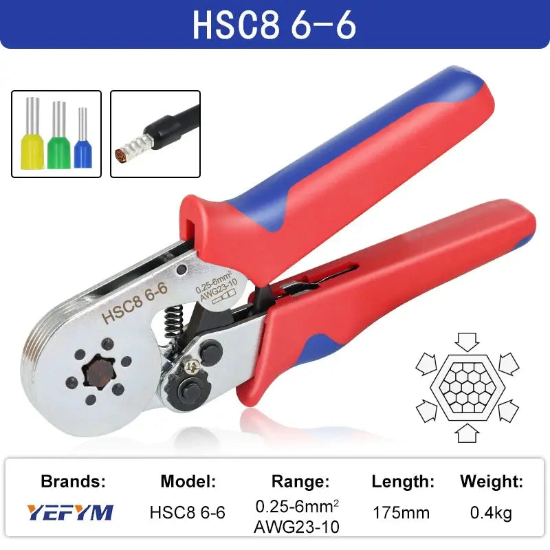 Ferrule Crimping Tool HSC8 6-4/6-6 Electrical Crimper Plier for Wire End Crimp Tube Terminals Electrical Circuit Repair