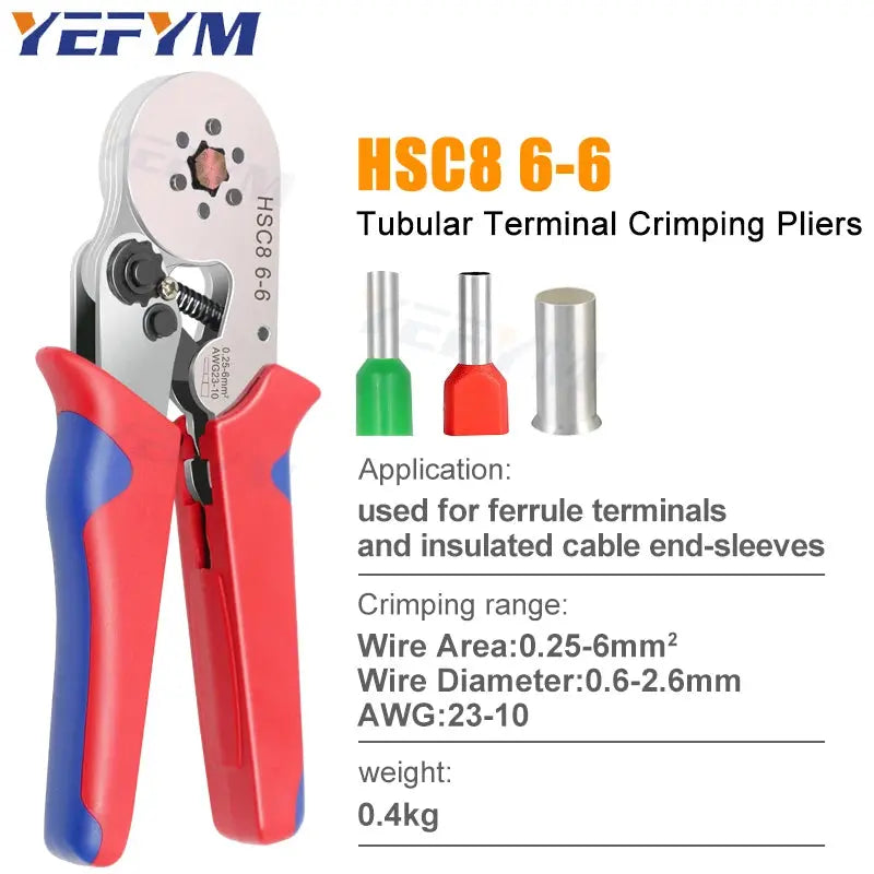 Ferrule Crimping Tool HSC8 6-4/6-6 Electrical Crimper Plier for Wire End Crimp Tube Terminals Electrical Circuit Repair