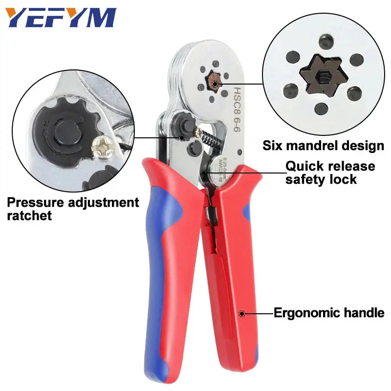 Ferrule Crimping Tool HSC8 6-4/6-6 Electrical Crimper Plier for Wire End Crimp Tube Terminals Electrical Circuit Repair