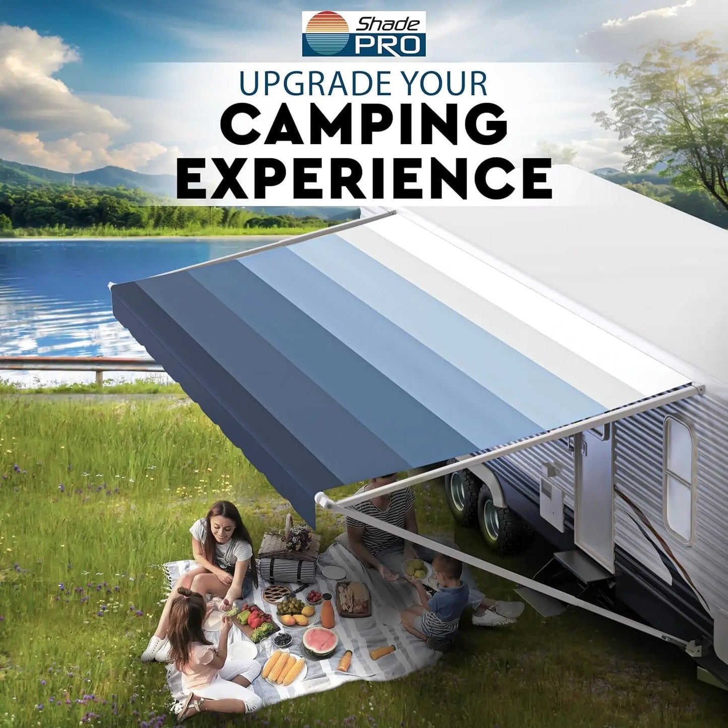 - RV Awning Fabric Replacement - Heavy Duty Weatherproof Vinyl - Universal Outdoor Canopy for Camper, Trailer, and Motorhome Awnings - Pacific Blue - 21' (Fabric 20' 2")