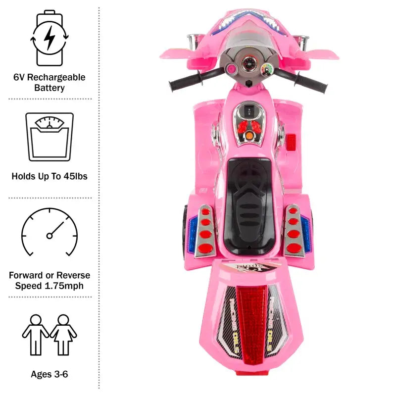 Kids Motorcycle Toy - 6V Battery Powered 3-Wheel Electric Motorcycle for Kids Ages 3 to 6 with Sounds, Reverse, and Headlights - Toddler Ride on Toys - Gift for by Lil’ Rider