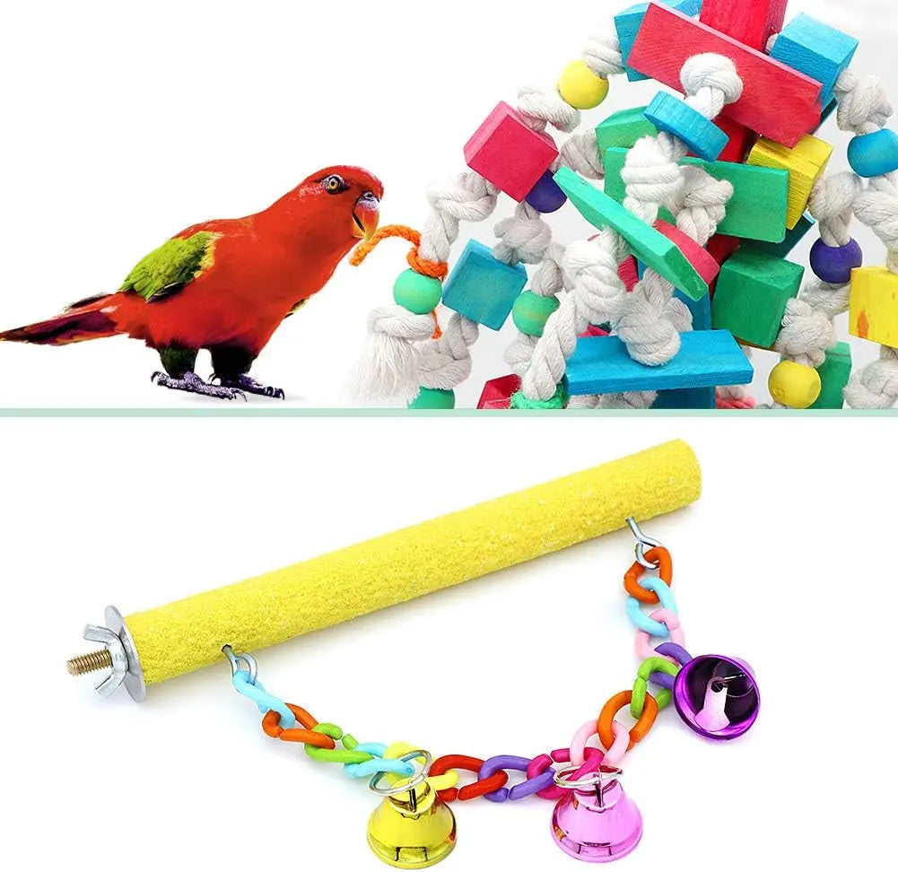 Large Bird Swing Toys, 3 PCS Parrot Toys with Bells for Small Macaws, Cockatoos, Alexandrine Parakeet, African Grey Parrot and Medium Amazon Parrots
