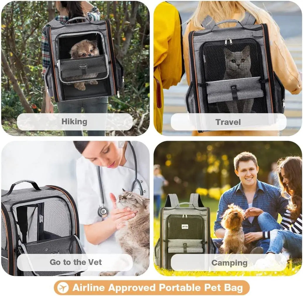 Large Cat Backpack Carrier Expandable Pet Carrier Backpack for Small Dogs Medium Cats Fit up to 18 Lbs, Dog Backpack Carrier, Foldable Puppy Backpack Carrier for Travel, Hiking,Grey