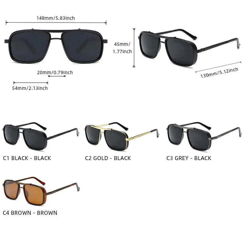 Luxury Rectangle Men'S Sunglasses Retro Metal Steam Punk Sun Glasses Male Classic Outdoor Driving Shades Summer Glasses