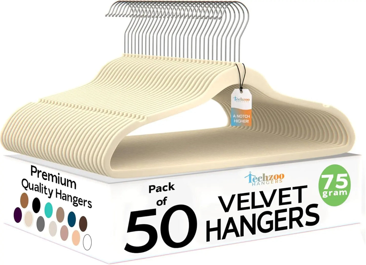 Premium Quality Velvet Hanger Set of 50 - Ultra -Thin No Slip Velvet Suit Hangers - Swivel Hooks, STRONGER than Standard Velvet Hangers - Space Saving Clothes Hangers - Ivory