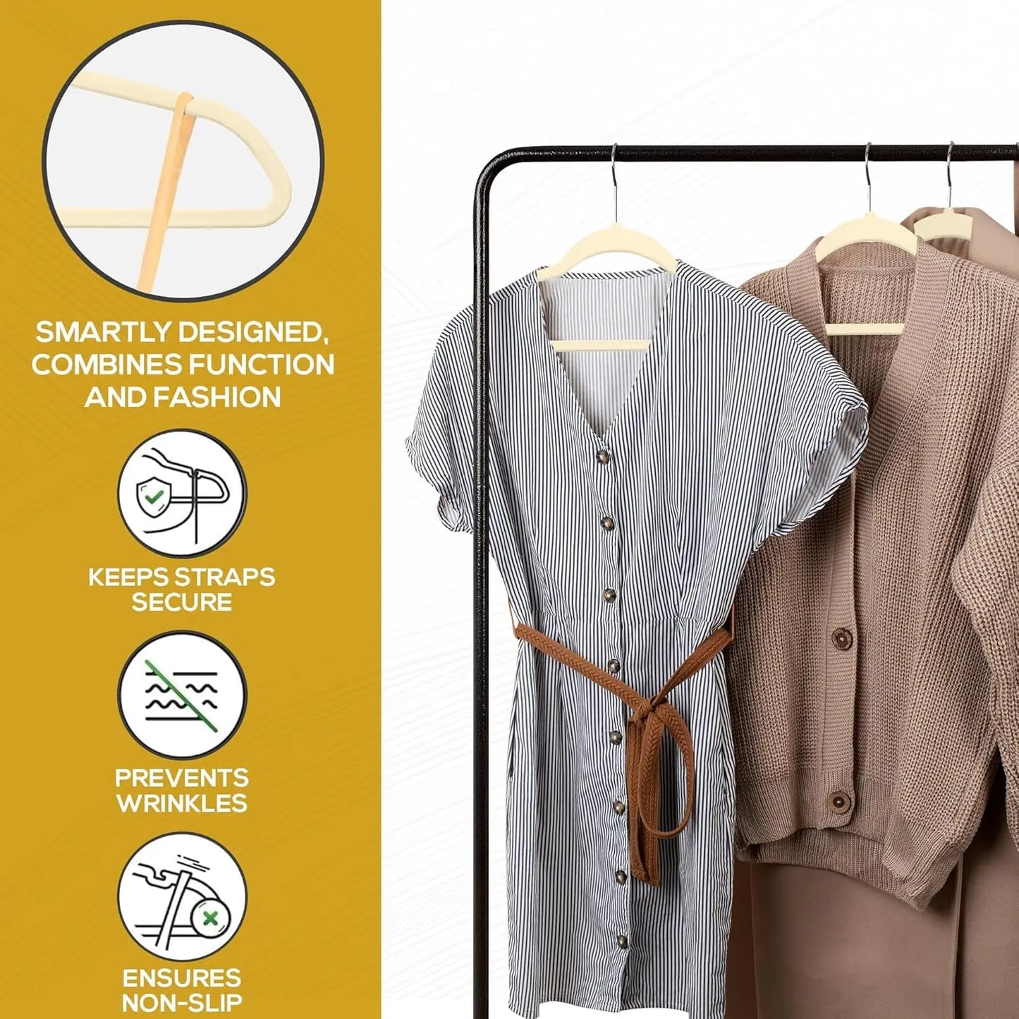 Premium Quality Velvet Hanger Set of 50 - Ultra -Thin No Slip Velvet Suit Hangers - Swivel Hooks, STRONGER than Standard Velvet Hangers - Space Saving Clothes Hangers - Ivory