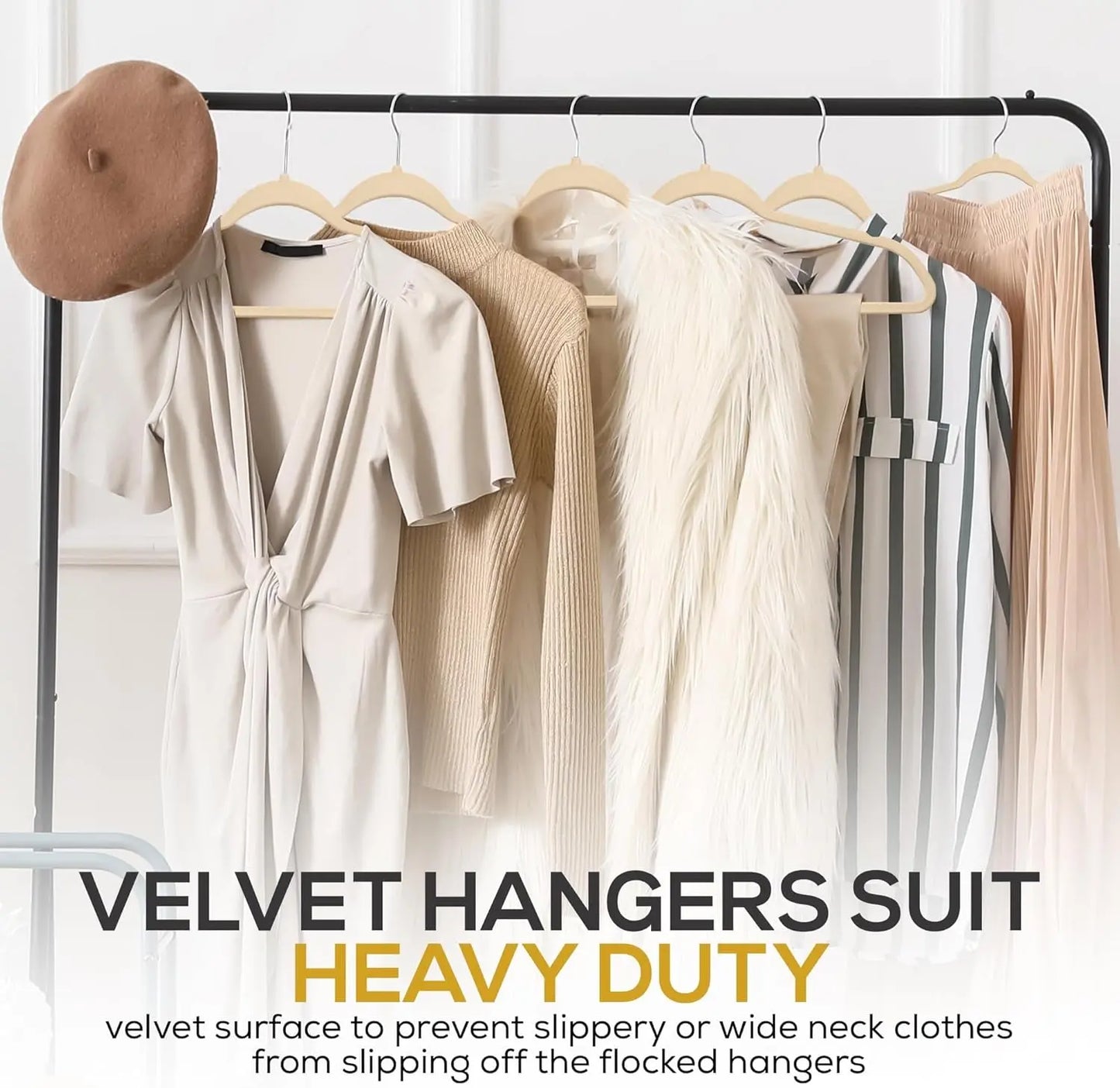 Premium Quality Velvet Hanger Set of 50 - Ultra -Thin No Slip Velvet Suit Hangers - Swivel Hooks, STRONGER than Standard Velvet Hangers - Space Saving Clothes Hangers - Ivory