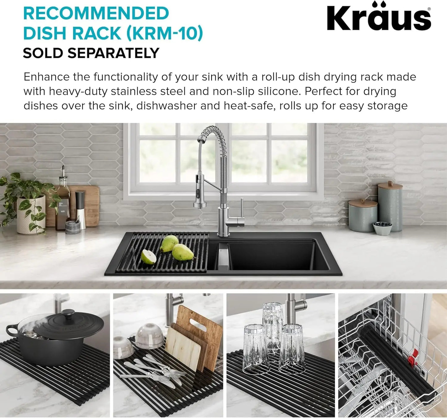 Quarza 33-Inch Drop-In/Undermount 50/50 Double Bowl Granite Kitchen Sink in Black Onyx, KGD-433B