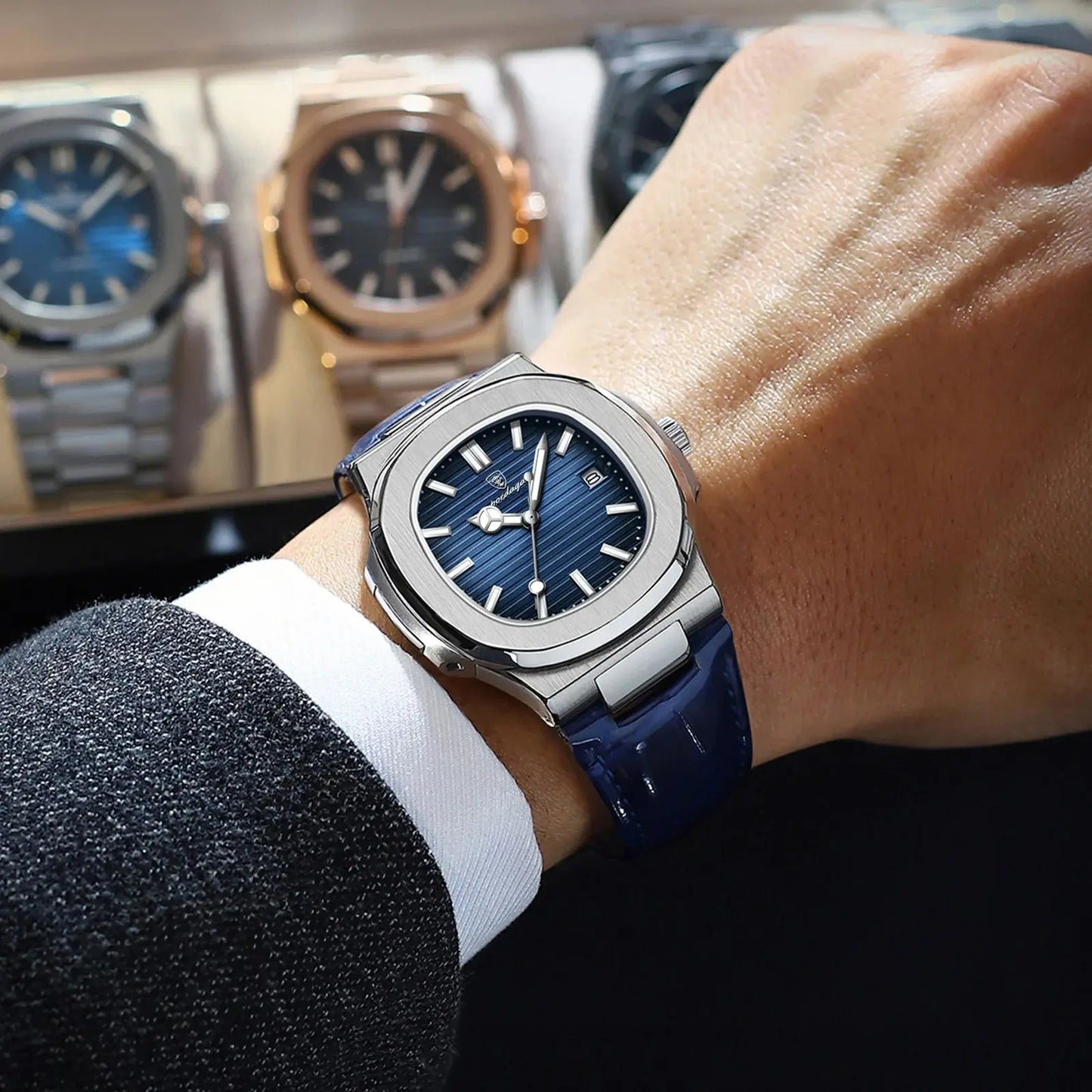 Top Luxury Man Watch Date Waterproof Luminous Leather Watches for Men High Quality Square Men'S Quartz Wristwatch Reloj