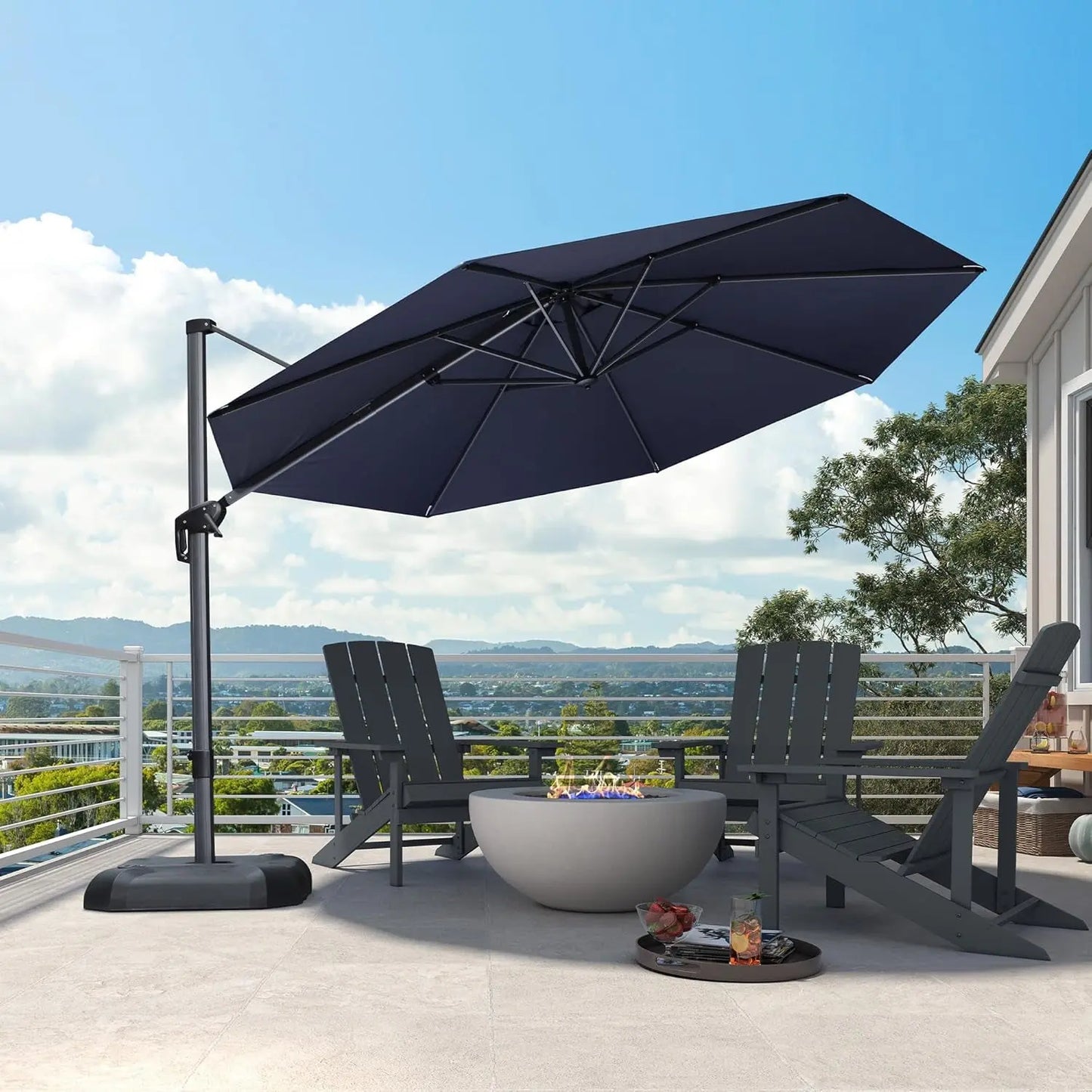 11 Feet Patio Umbrella Outdoor Cantilever round Umbrella Aluminum Offset Umbrella with 360-Degree Rotation for Garden Deck Pool Patio, Navy Blue