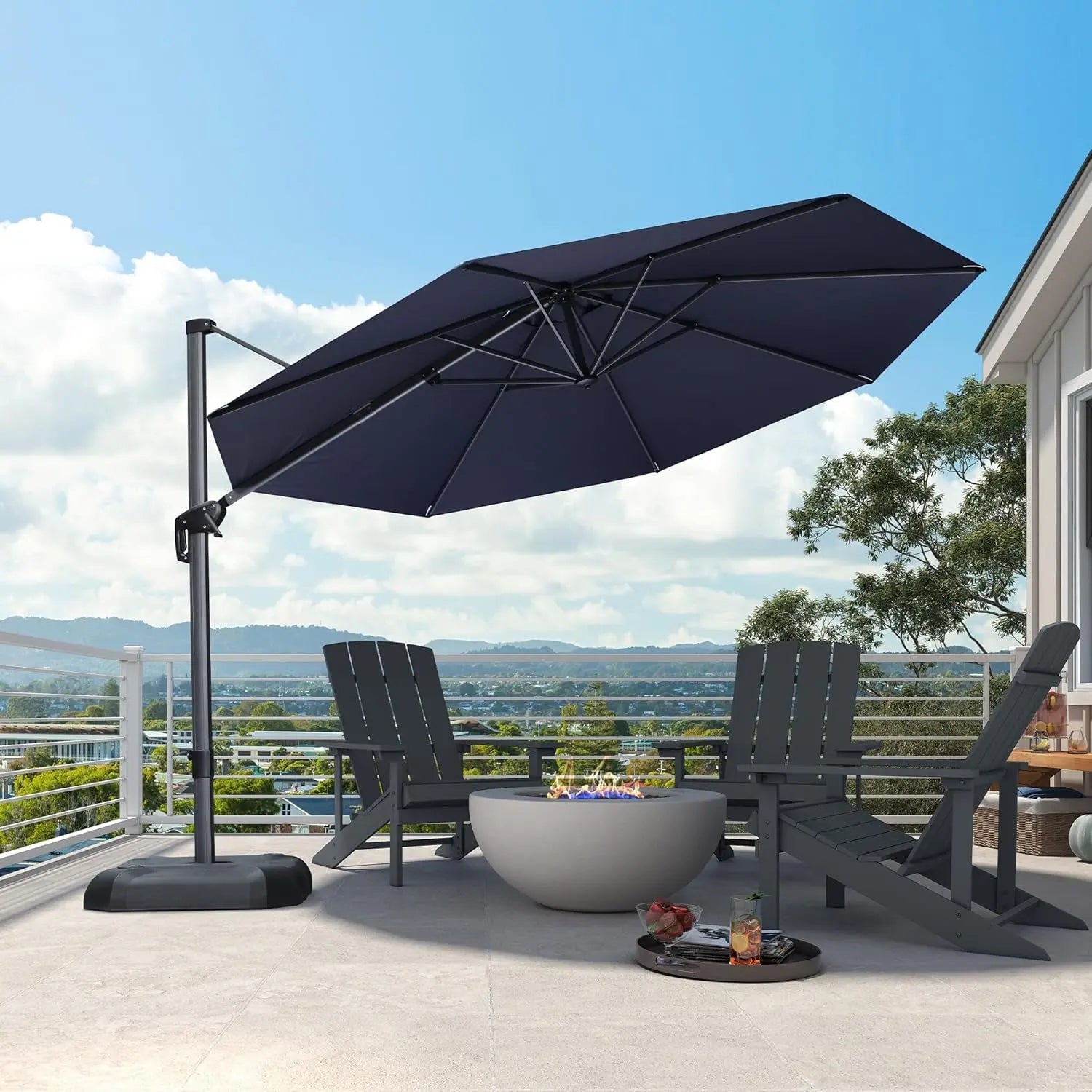 11 Feet Patio Umbrella Outdoor Cantilever round Umbrella Aluminum Offset Umbrella with 360-Degree Rotation for Garden Deck Pool Patio, Navy Blue