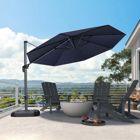 11 Feet Patio Umbrella Outdoor Cantilever round Umbrella Aluminum Offset Umbrella with 360-Degree Rotation for Garden Deck Pool Patio, Navy Blue