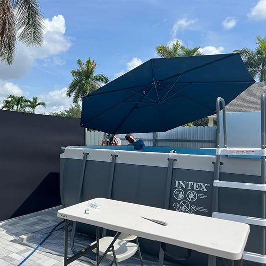 11 Feet Patio Umbrella Outdoor Cantilever round Umbrella Aluminum Offset Umbrella with 360-Degree Rotation for Garden Deck Pool Patio, Navy Blue