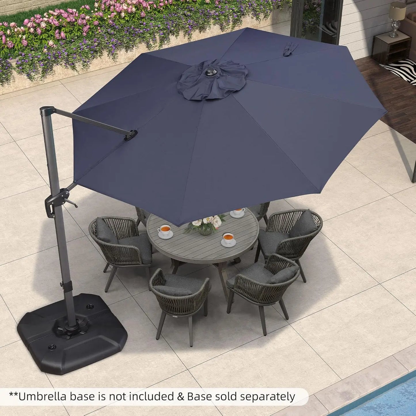 11 Feet Patio Umbrella Outdoor Cantilever round Umbrella Aluminum Offset Umbrella with 360-Degree Rotation for Garden Deck Pool Patio, Navy Blue