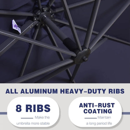 11 Feet Patio Umbrella Outdoor Cantilever round Umbrella Aluminum Offset Umbrella with 360-Degree Rotation for Garden Deck Pool Patio, Navy Blue