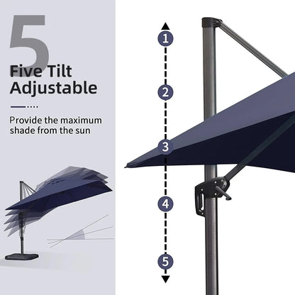 11 Feet Patio Umbrella Outdoor Cantilever round Umbrella Aluminum Offset Umbrella with 360-Degree Rotation for Garden Deck Pool Patio, Navy Blue