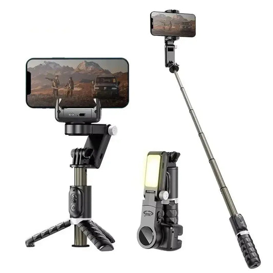 360 Degree New Q18 Handheld Mobile Phone Stabilizer Selfie Stick Panoramic Shooting Anti-Shake Live Broadcasting Light