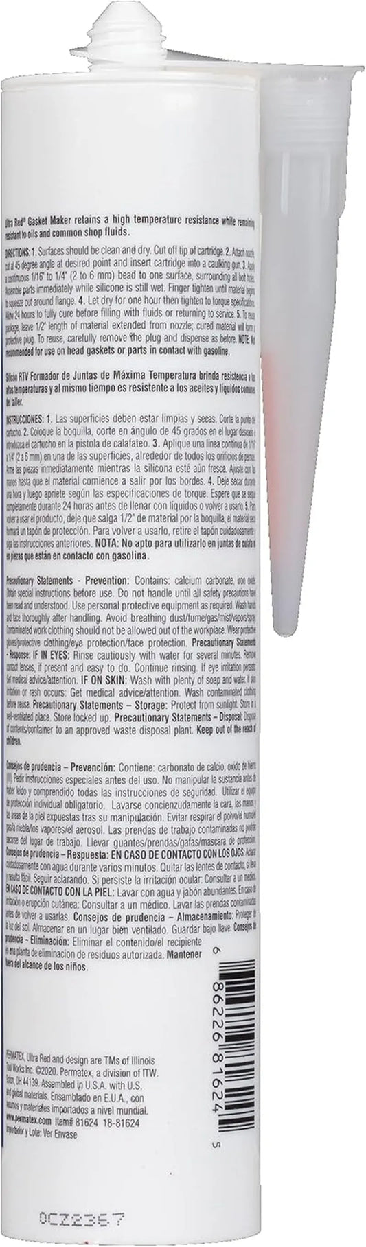 81624 Ultra Red High Temperature Gasket Maker 13 Oz