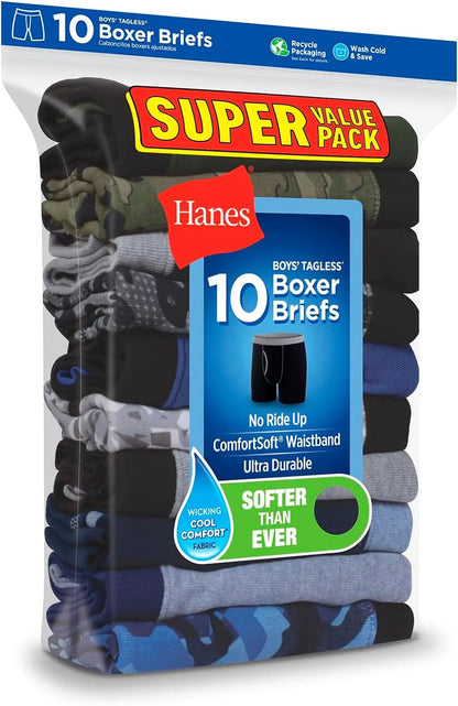 Boy'S Comfortsoft Waistband Tagless Boxer Briefs (Pack of 10)