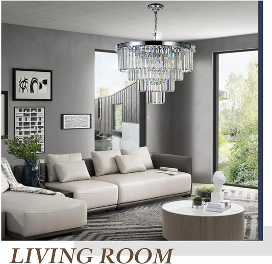 Chrome Crystal Modern Contemporary Chandeliers Pendant Ceiling Light 4-Tier Chandelier Lighting for Dining Room Living Room Bedroom Girls Room 9 Lights Dia 23.6"
