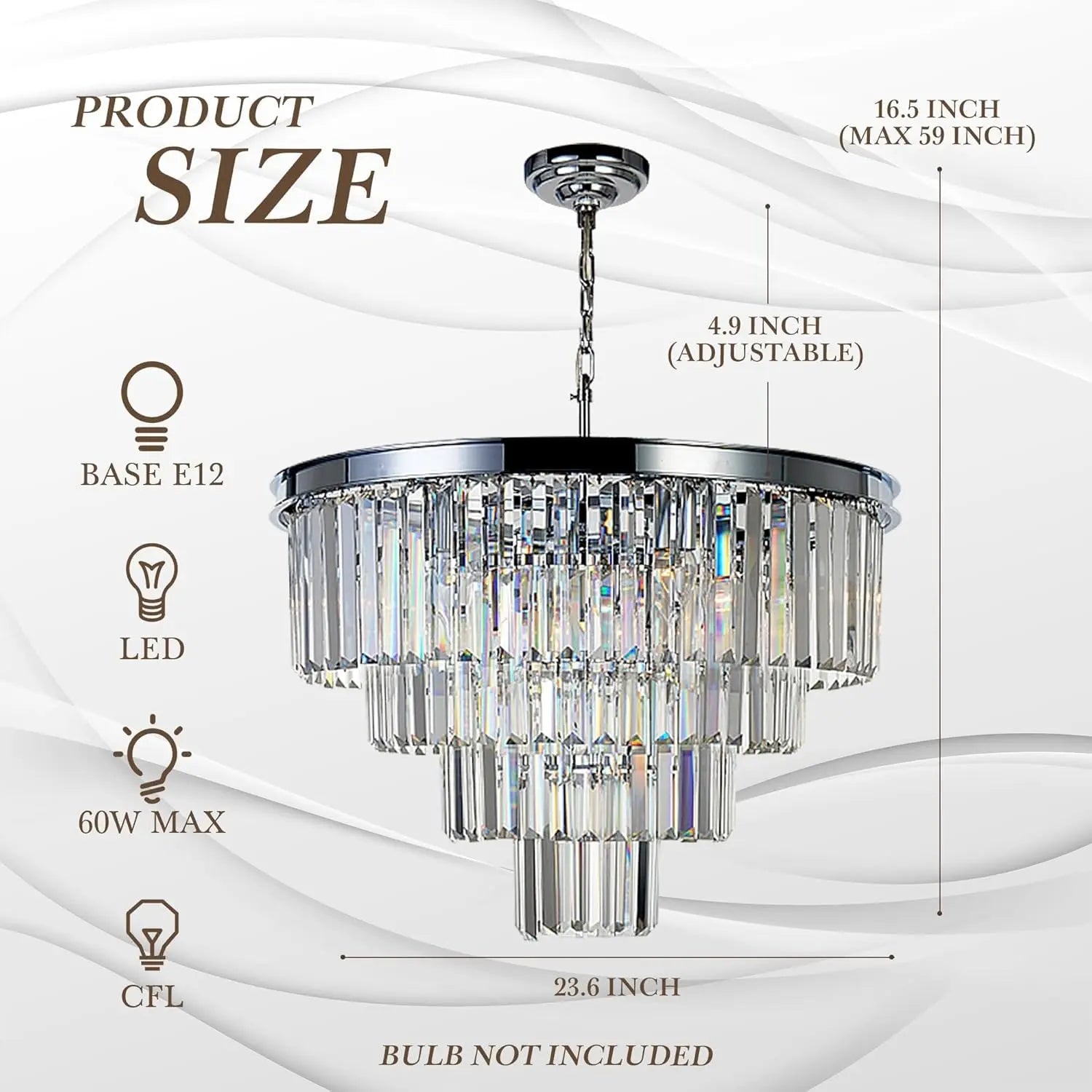 Chrome Crystal Modern Contemporary Chandeliers Pendant Ceiling Light 4-Tier Chandelier Lighting for Dining Room Living Room Bedroom Girls Room 9 Lights Dia 23.6"