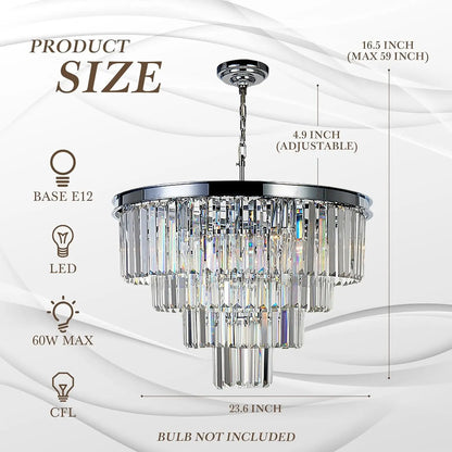 Chrome Crystal Modern Contemporary Chandeliers Pendant Ceiling Light 4-Tier Chandelier Lighting for Dining Room Living Room Bedroom Girls Room 9 Lights Dia 23.6"