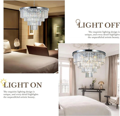 Chrome Crystal Modern Contemporary Chandeliers Pendant Ceiling Light 4-Tier Chandelier Lighting for Dining Room Living Room Bedroom Girls Room 9 Lights Dia 23.6"