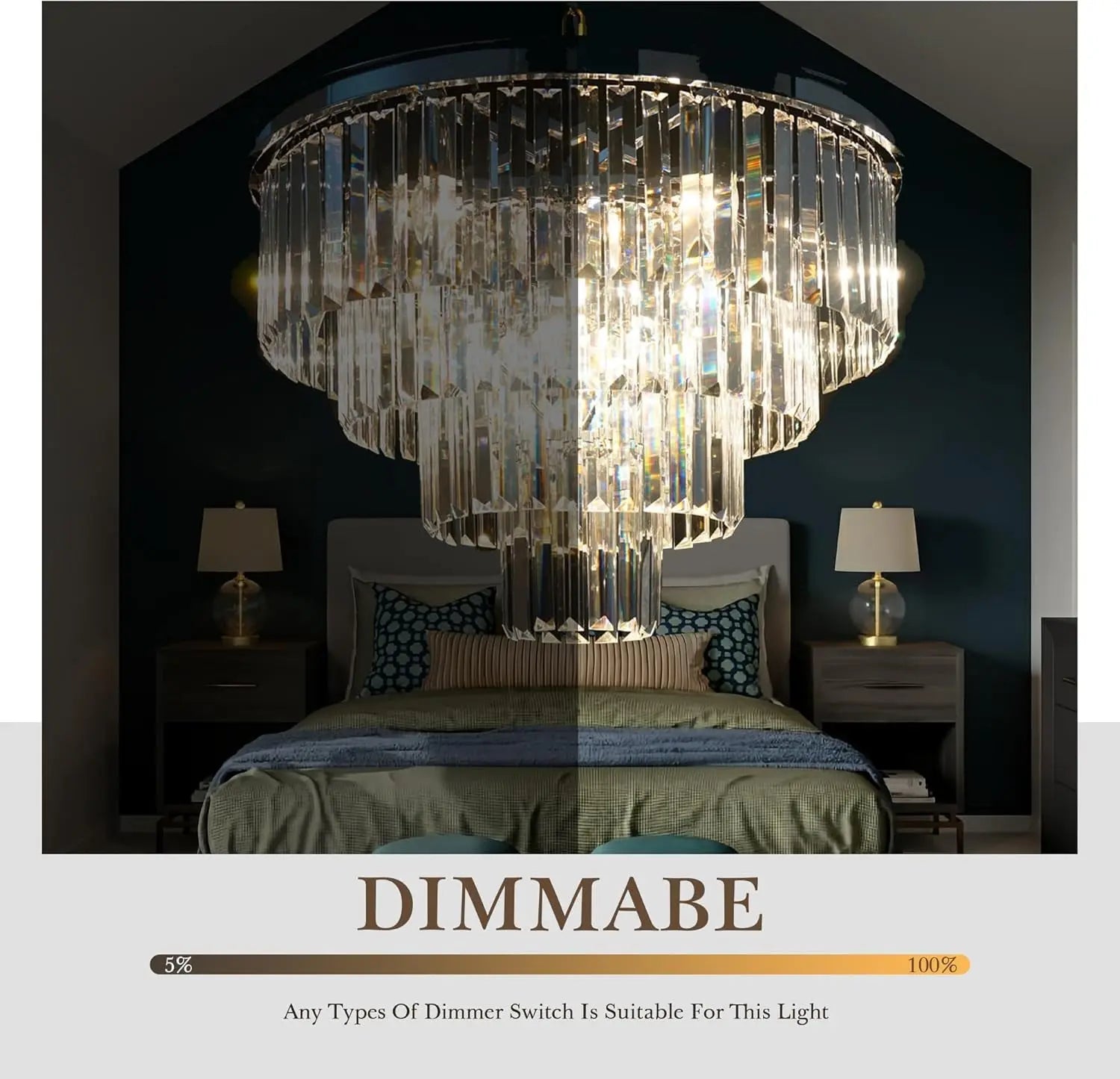 Chrome Crystal Modern Contemporary Chandeliers Pendant Ceiling Light 4-Tier Chandelier Lighting for Dining Room Living Room Bedroom Girls Room 9 Lights Dia 23.6"