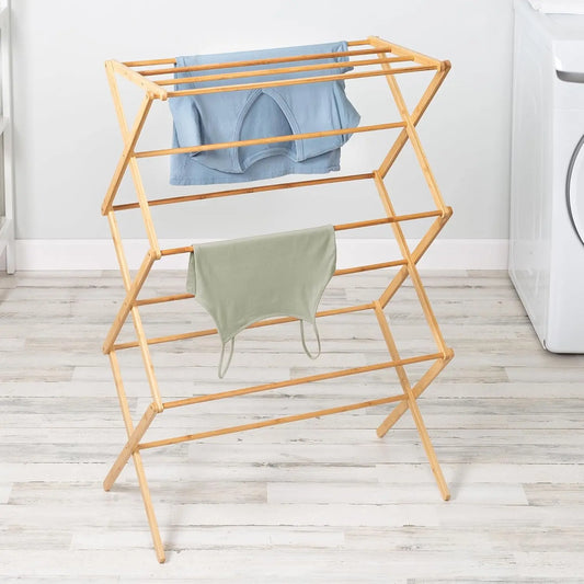 Collapsible Clothes Drying Rack, Bamboo, Natural, 40 Lbs