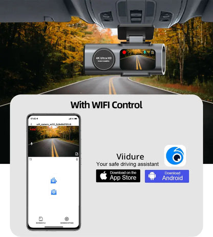 Dash Cam 4K UHD Recording Car Camera DVR Night Vision Video Recorder Built-In Wi-Fi Support GPS 24H Parking