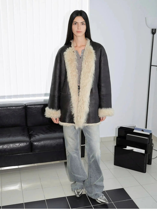 "Double-Sided Fantasy" Simple Elegant Casual Double-Sided Tuscan Wool Sheepskin Fur Coat for Women