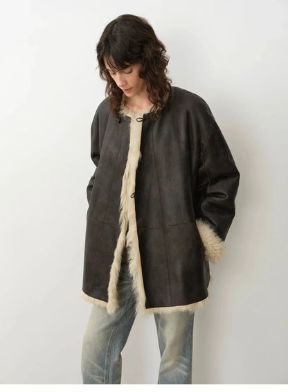 "Double-Sided Fantasy" Simple Elegant Casual Double-Sided Tuscan Wool Sheepskin Fur Coat for Women