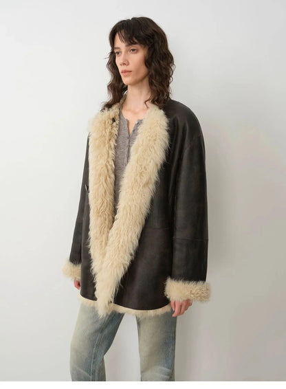 "Double-Sided Fantasy" Simple Elegant Casual Double-Sided Tuscan Wool Sheepskin Fur Coat for Women