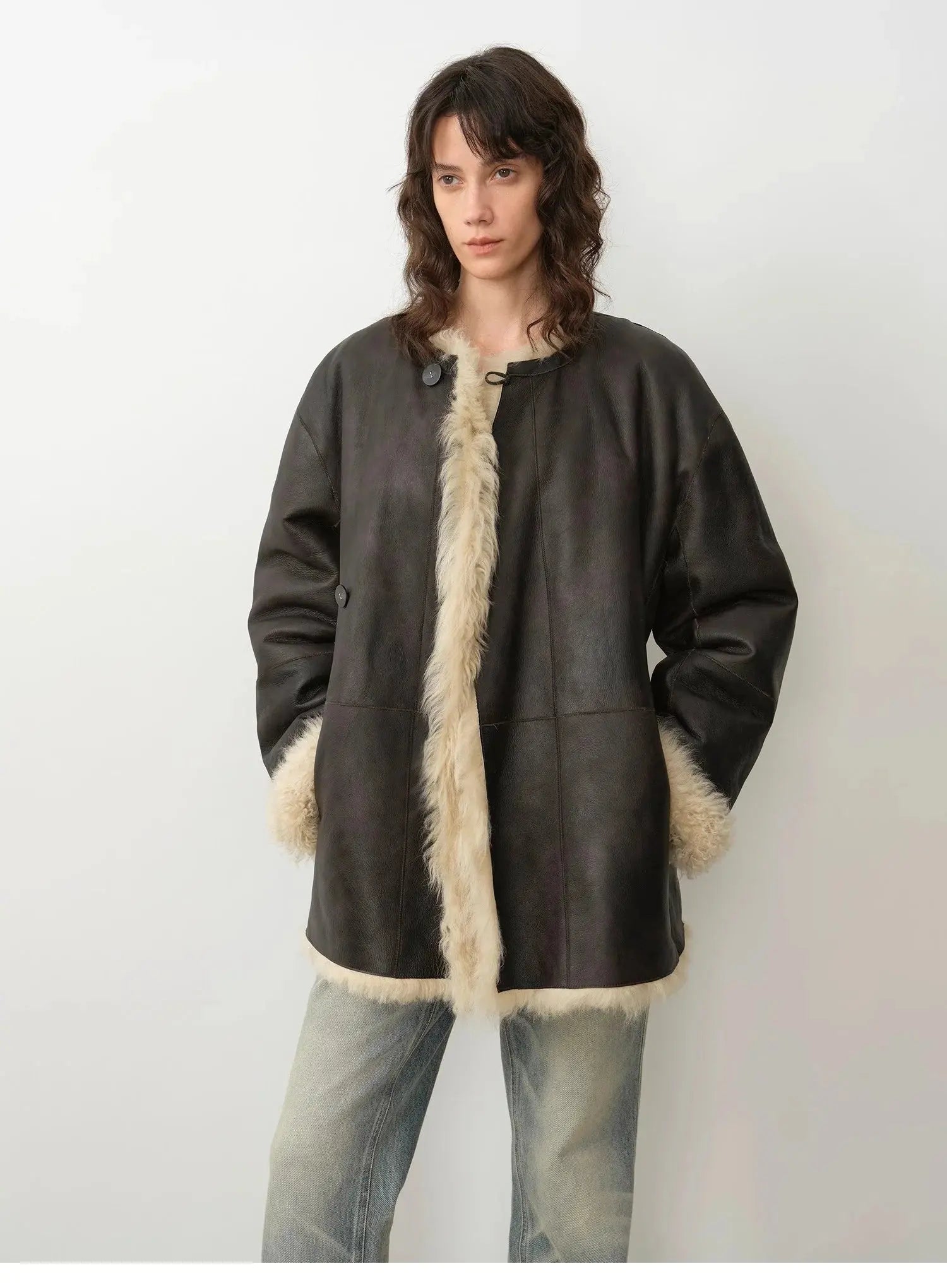 "Double-Sided Fantasy" Simple Elegant Casual Double-Sided Tuscan Wool Sheepskin Fur Coat for Women