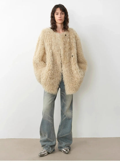 "Double-Sided Fantasy" Simple Elegant Casual Double-Sided Tuscan Wool Sheepskin Fur Coat for Women