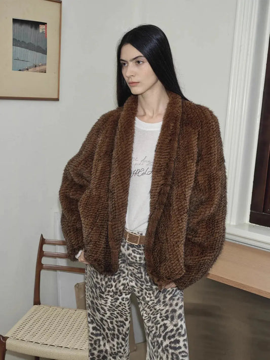 Dream Traveler Mink Vintage Light Luxury Texture Three-Dimensional Silhouette Knitted Mink Coat