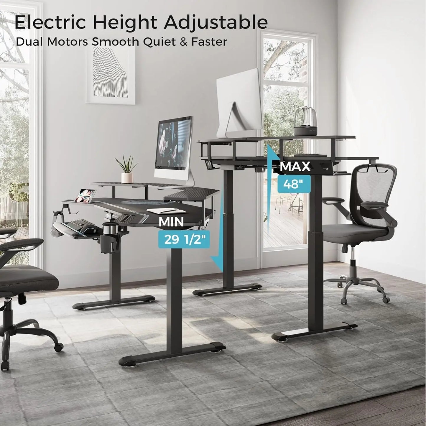 Gaming Desk, Standing Desk W Keyboard Tray, 72" Wing Shaped Music Studio Table with LED Shelves, Gaming Recording Live Stream, Slot Design
