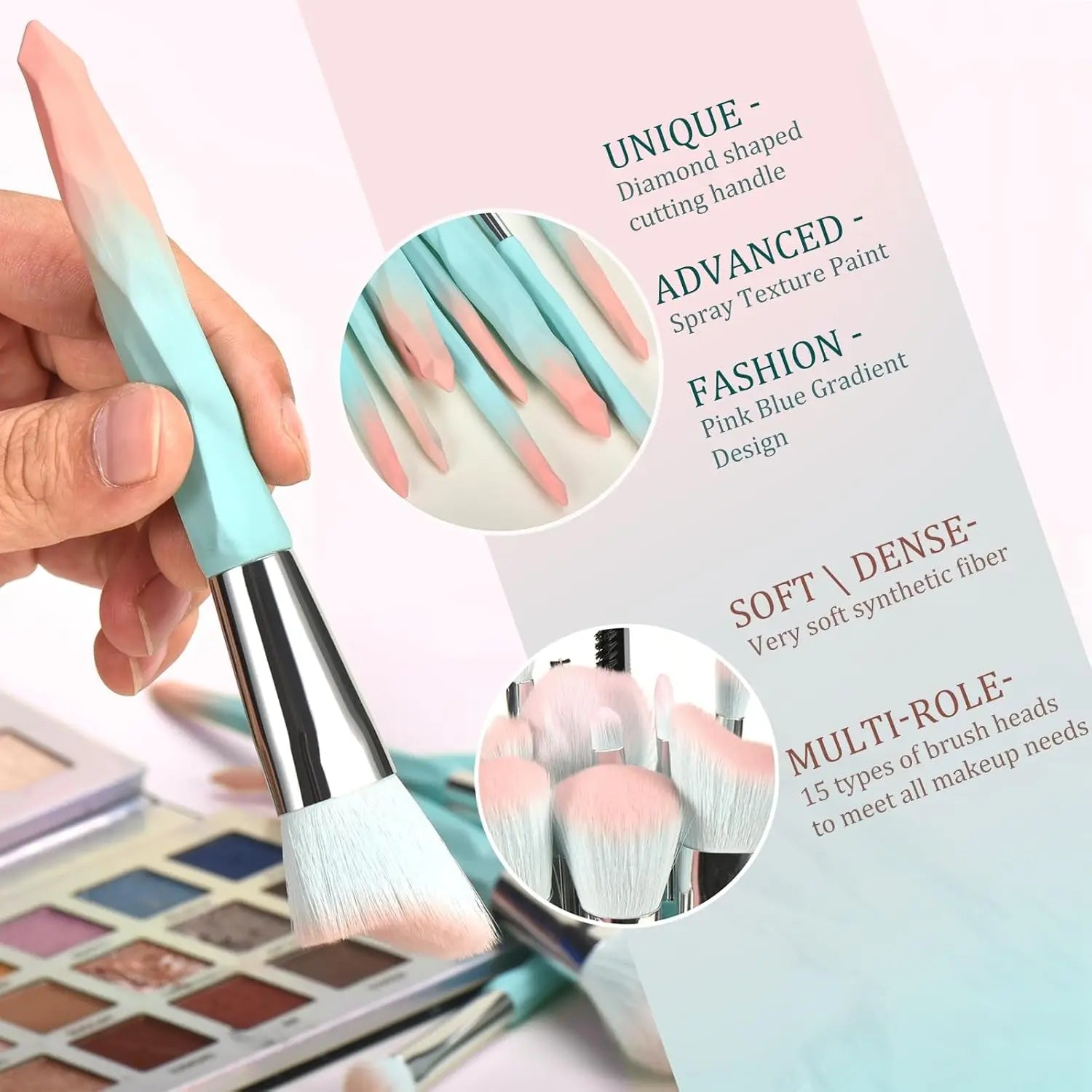 18Pcs Pink Blue Makeup Brush & Sponge Set – Soft Synthetic, Gift for Her