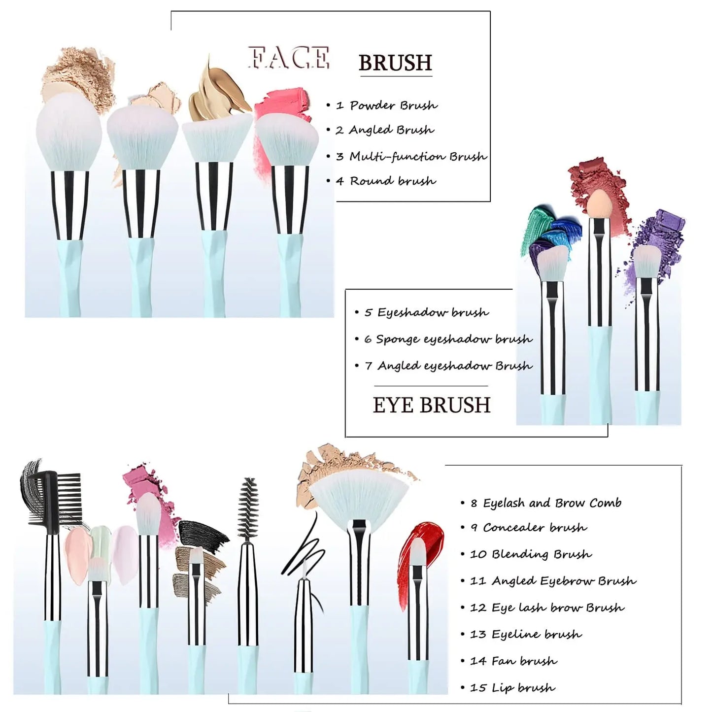 18Pcs Pink Blue Makeup Brush & Sponge Set – Soft Synthetic, Gift for Her
