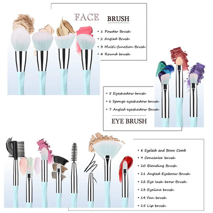 18Pcs Pink Blue Makeup Brush & Sponge Set – Soft Synthetic, Gift for Her